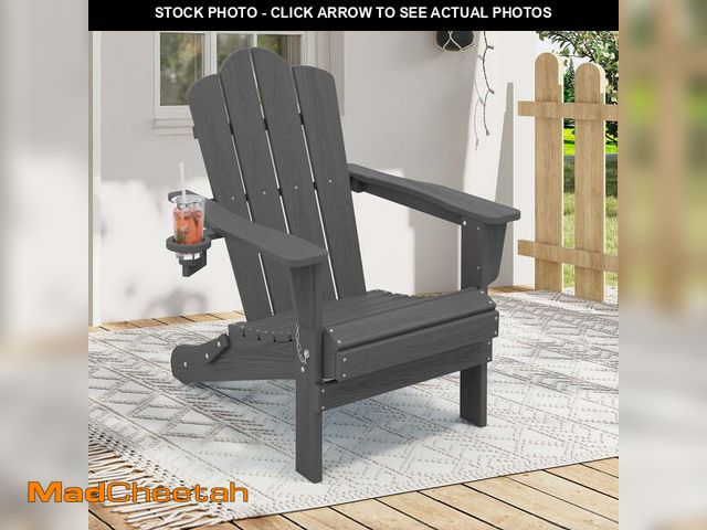 Lot 74-14354622 - KINGYES Outdoor Folding Adirondack Chair, HDPE All-Weather Patio Fir Pit Chairs, Gray - UNUSED