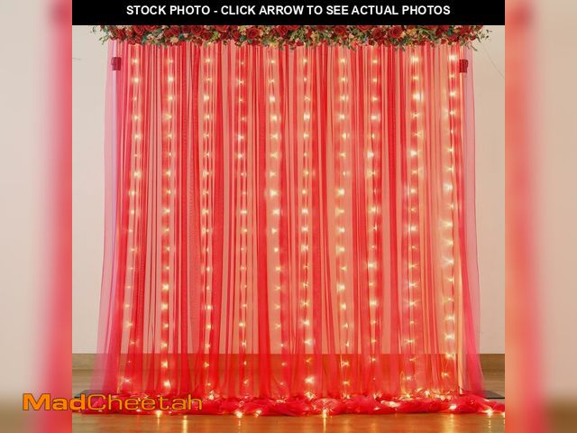 Lot 74-13547697 - Red Tulle Backdrop Curtain with Lights String for Parites 10x8ft Red Sheer Backdrop Curtains Drapes ...