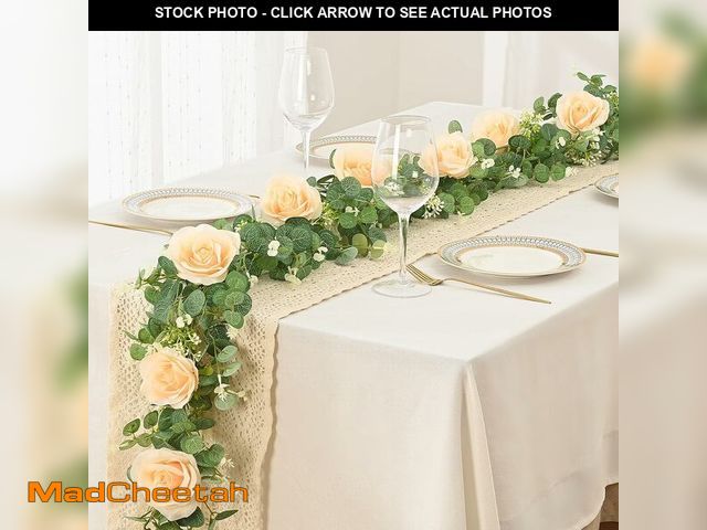 Lot 74-13714002 - Dolicer 2Pcs 13Ft Artificial Eucalyptus Garlands with Flowers - 8 Roses, Faux Floral Greenery Garlan...