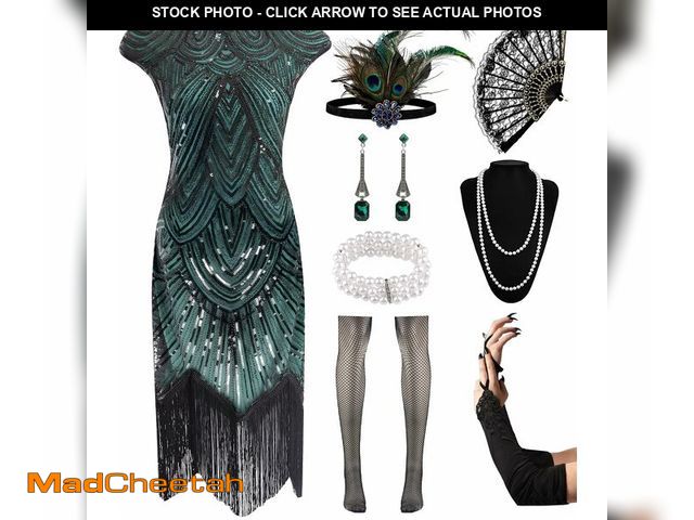 Lot 74-13549945 - VillbeCoser Women's Flapper Dresses 1920s Sequin Fringe Beaded Cocktail Crew Neck Dress Roaring 20s ...