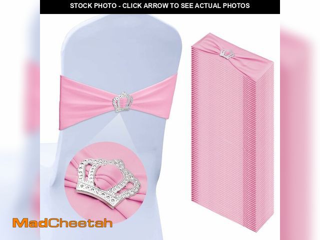 Lot 74-14154550 - VitalCozy 50 Pcs Stretch Chair Sashes with Crown Chair Sashes with Buckle Slider Wedding Elastic Cov...