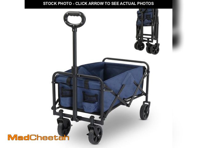 Lot 74-14559897 - Karl home Metal 4-Wheeled Outdoor Garden Cart Collapsible Folding Wagon in Blue - UNUSED