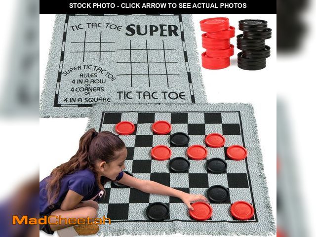 Lot 74-14293747 - 3-in-1 Vintage Giant Checkers, Tic, Tac, Toe, with Reversible Mat, 24 Chips, Family Board Game, Lawn...