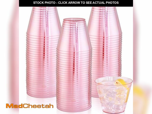 Lot 74-14207364 - Ciaell 300PCS Clear Pink Plastic Cups - 9 Oz Heavy Duty Plastic Cups - Clear Party Cup Disposable Wi...