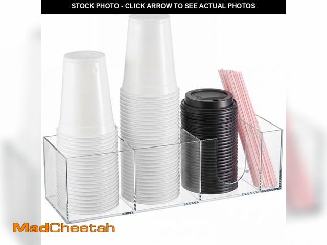 Lot 74-14300344 - Novabright Acrylic Coffee Cup Holder for Countertop with 4 Compartments Cup Lid and Straw Dispenser ...