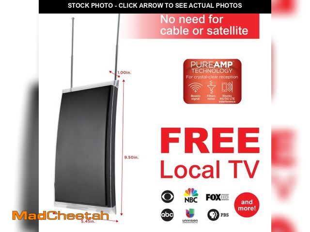 Lot 74-12527003 - General Electric Crystal Amplified HDTV Antenna, 50-mile Range, VHF 1080P 4K,  Black, 48732 - USED