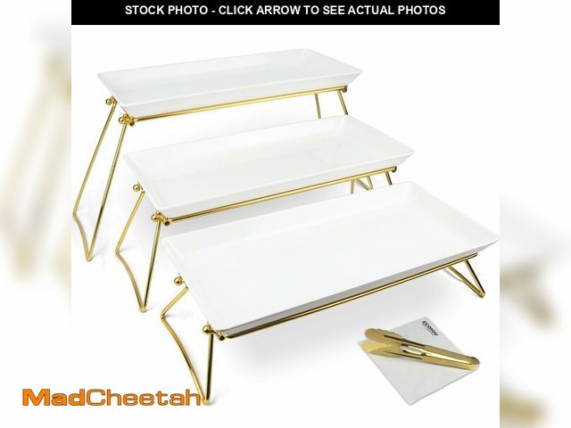 Lot 74-12711433 - ECOIOU Extra Large 3 Tier Serving Tray, 24 x22 x 9.8 Inch Melamine Tiered Tray Stand and Platters fo...