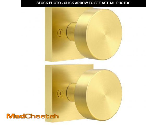 Lot 74-12434633 - coolnews 2 Pack Brushed Gold Dummy Door Knobs Interior, Single Sided Modern Satin Brass Dummy Door H...