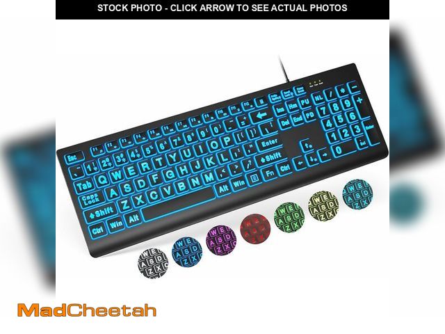 Lot 74-13629687 - SABLUTE Large Print Backlit Keyboard, Wired USB Lighted Computer Keyboards with 7-Color &amp; 4 Mode...