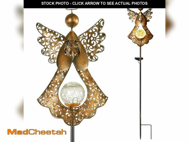 Lot 74-14272654 - Starryfill Angel Stake Solar Lights with Crackle Glass Globe Waterproof Warm White LED, 40.5 inches ...