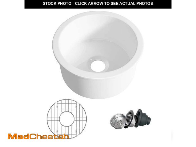 Lot 74-14112151 - Eridanus Oslo 18.5 in. Drop-In/Undermount Round Single Bowl in White Fireclay Kitchen Sink with Bott...