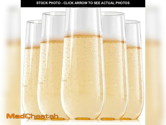 Lot 74-12436071 - FOCUSLINE 24 Pack 9 Oz Clear Plastic Champagne Flutes, Stemless Plastic Champagne Glasses Clear, Hea...