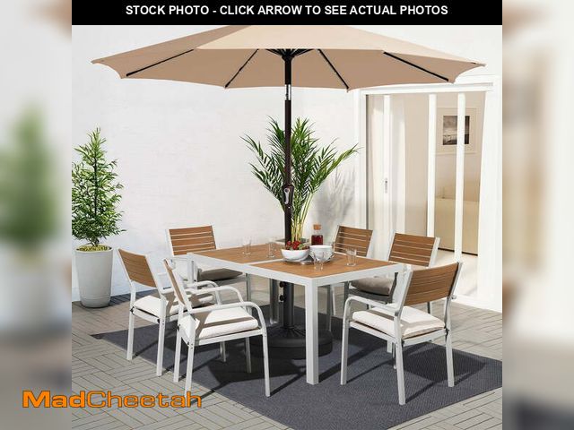 Lot 74-14608451 - FUNDAZE 9FT Solar 32 LED Patio Umbrella w/ Tilt &amp; Crank, 8 Sturdy Ribs, UV Protection Solution-D...