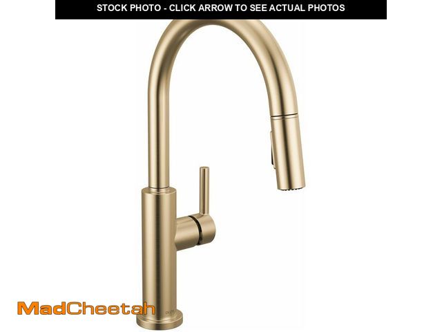 Lot 74-13709436 - Delta Nicoli Brushed Gold Kitchen Faucet with Pull Down Sprayer, Modern Single Hole Kitchen Sink Fau...