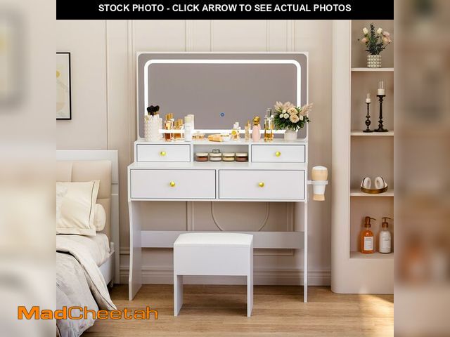 Lot 74-12693033 - (MISSING HARDWARE) Pamapic Vanity Desk with Mirror and Lights,4 Drawers Golden Handles Makeup Vanity...