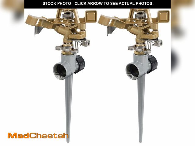 Lot 74-14378604 - Biswing 2 Pack Impact Sprinklers with Stand (Spike), Heavy Duty Zinc Alloy Lawn Sprinkler Head on Sp...