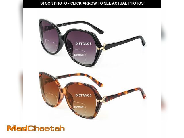 Lot 74-14060859 - JM 2 Pack Bifocal Reading Sunglasses for Women, Fashion Oversized Sun Readers UV400 Protection Sprin...