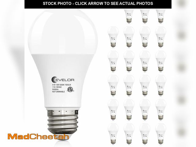 Lot 74-14266850 - evelor 24-Packs A19 LED Light Bulbs,100 Watt Equivalent Daylight 5000K Bright Bulbs Efficient 13W,15...