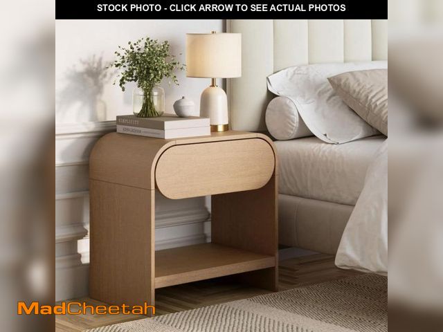 Lot 74-12173114 - Nathan James Iris 22 in. W Mid-Century Modern Rounded Wood 1-Drawer Nightstand with Drawer, Bedside ...