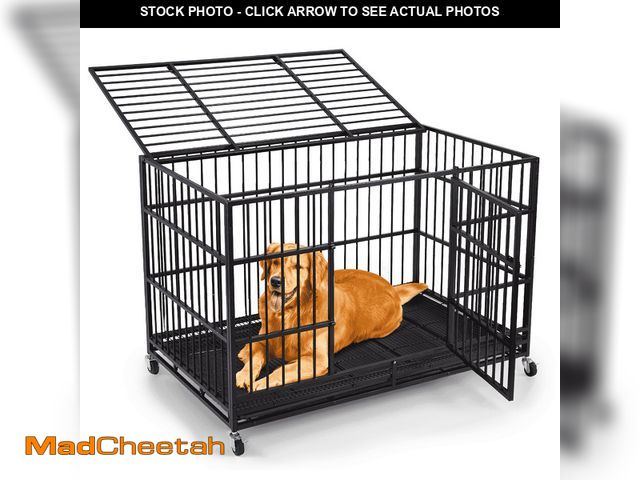 Lot 74-12782695 - CAMMOO 48" Heavy Duty Dog Crate Cage with 4 Lockable Wheels for Indoor &amp; Outdoor,XL Kennel for L...