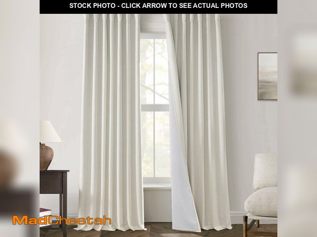Lot 74-13565742 - 92 Inch Linen Blackout Curtains, Designed for Track System with Hooks Floor to Ceiling Hanging, Ther...