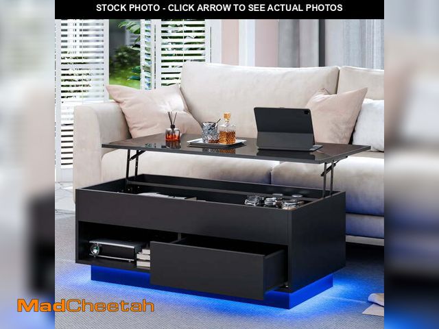 Lot 74-12800814 - Hommpa 40'' Lift Top Coffee Table with LED Lights Modern High Gloss End Table with Rising Top, Hidde...
