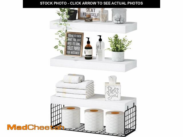 Lot 74-14271545 - QEEIG Bathroom Shelves Over Toilet - Wall Mounted Floating Shelves Toilet Paper Storage Small Farmho...