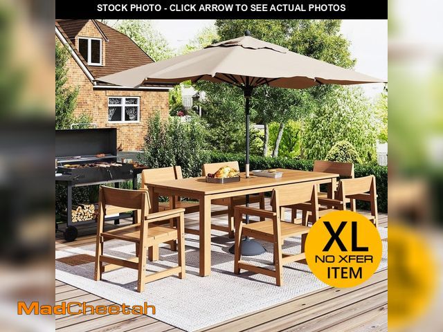 Lot 74-14306165 - Epicpoplar 7-Piece Outdoor Patio Dining Set with Wood-Look Table, Umbrella Hole and Arm Chairs - UNU...