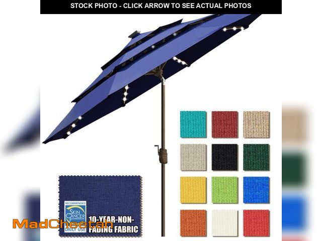 Lot 74-12273387 - EliteShade USA 10-Year-Non-Fading Solar 9ft 3 Tiers Market Umbrella with 80 LED Lights Patio Umbrell...