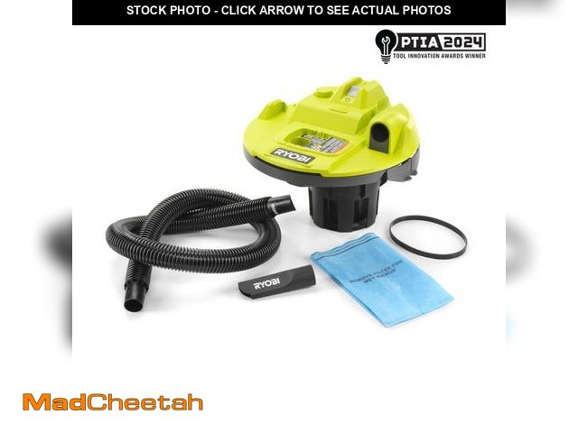 Lot 74-14256649 - RYOBI ONE+ 18V Cordless 5 Gal. Bucket Top Wet/Dry Vacuum (Tool Only) with 1/4 in. Hose and Crevice T...
