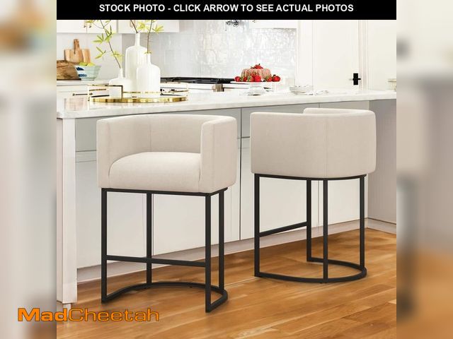 Lot 74-14327301 - Corlekala Jessica 26 in.Linen Modern Counter Bar Stool Fabric Upholstered Barrel Counter Stool with ...