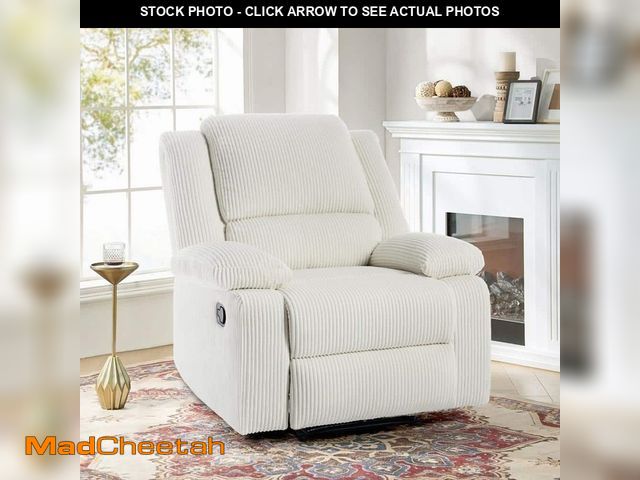 Lot 74-12638600 - Luxurious Beige Corduroy Fabric Upholstered Manual Recliner with Adjustable Backrest and Footrests (...