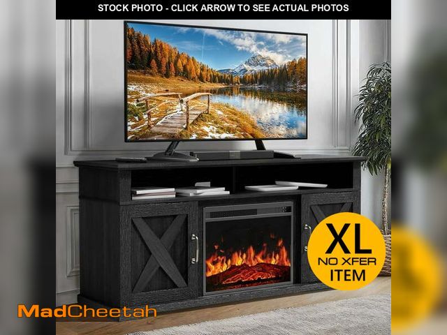 Lot 74-13701164 - Fireplace TV Stand with Fireplace for 75 inch TV Farmhouse Entertainment Center with Storage, Black ...