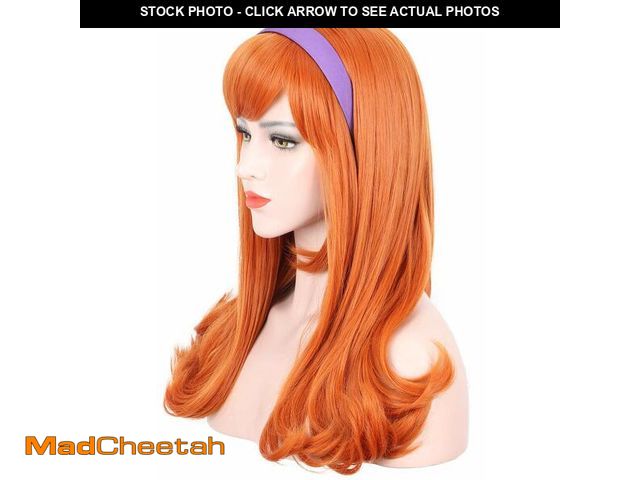 Lot 74-12702389 - karlery Adult Women Long Curly Orange Bangs Wig Halloween Cosplay Costume Party Wig (Free Purple Hea...