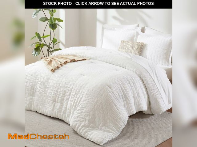 Lot 74-13623548 - CozyLux Queen Comforter Set White Seersucker 7 Pieces Bed in a Bag Queen Comforter Set with Sheets, ...