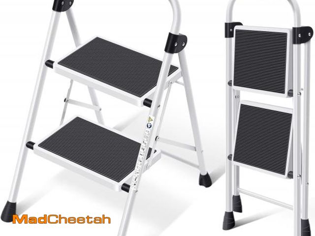 Lot 74-12510292 - KINGRACK 2 Step Ladder, Folding Step Stool with Anti-Slip and Wide Pedal, Lightweight Stepladder wit...