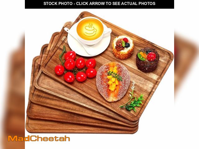 Lot 74-13547912 - Roowest 5 Pack Solid Acacia Wood Serving Trays for Laser Engraving Rectangular Wooden Board for Food...