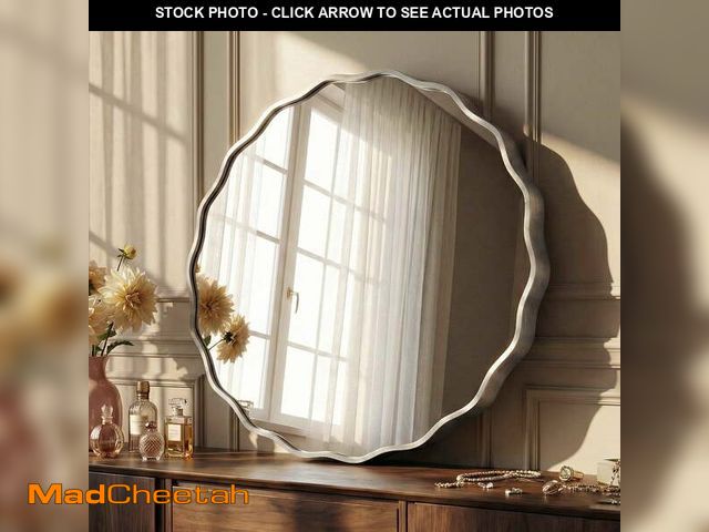 Lot 74-14435495 - Fahomiss 24" Round Mirror, Silver Wall Mirror with Wavy Frame for Bathroom Vanity - USED