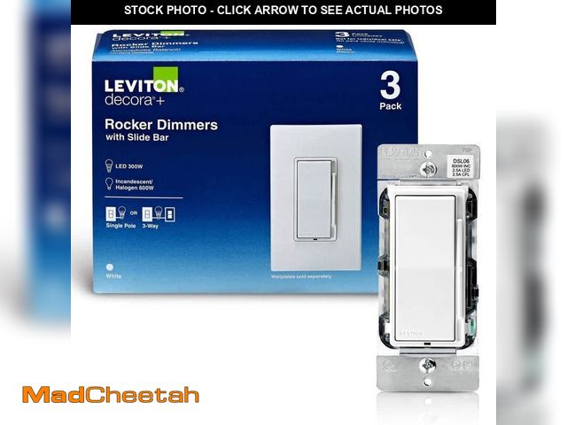 Lot 74-13798414 - Leviton Decora 600-Watt Single-Pole/3-Way Universal Rocker Slide Dimmer, White (3-Pack) DSL06-3PW - ...