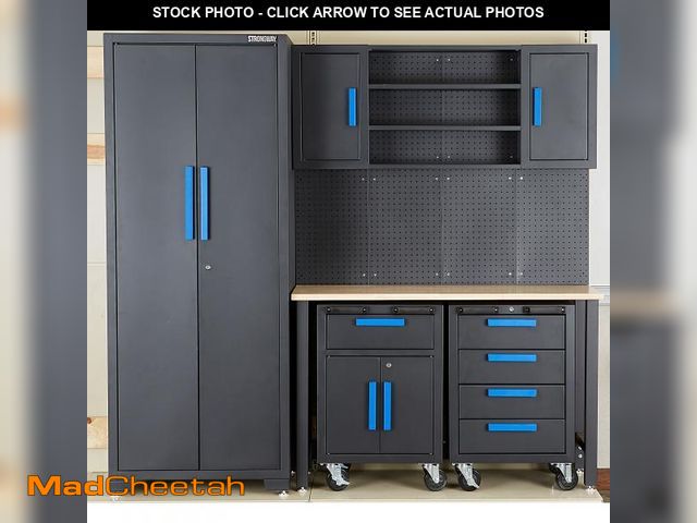 Lot 74-11970421 - Strongway 6-Pc. Steel Garage Storage System with Drawers, Pegboard, Shelves, Tabletop, 2 Rolling Cab...