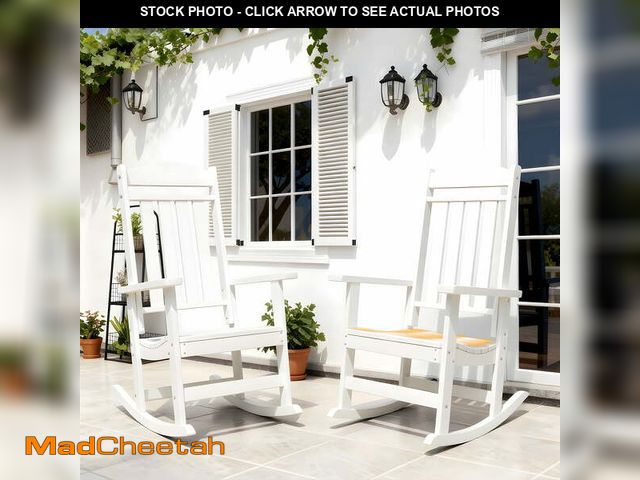 Lot 74-13148524 - Patio Slat Rocking Chair Set of 2, HDPE Plastic Weather Resistant Porch Rocker,White - UNUSED