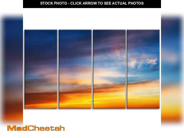 Lot 74-12520894 - Design Art PT14686-48-28-4P Sunset Dramatic Yellow Sky CloudsModern Seashore Canvas Wall Art Print, ...