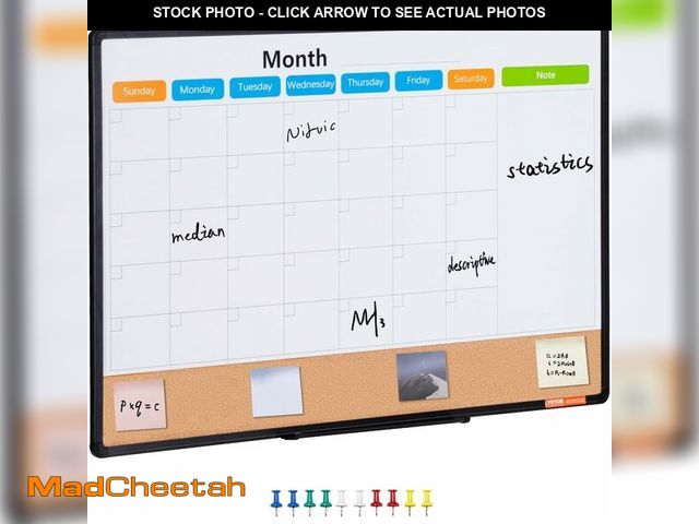 Lot 74-12544454 - (SOME DAMAGE) VEVOR 36"x 24" Monthly Calendar Whiteboard &amp; Cork Board Combo with Aluminum Frame ...