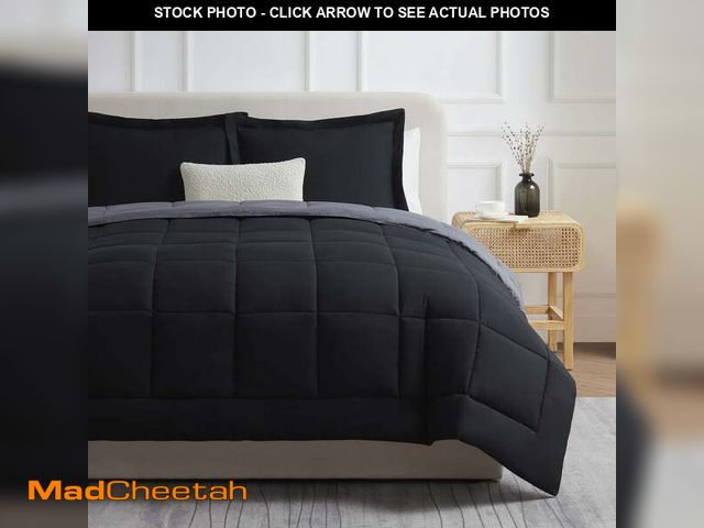 Lot 74-12768484 - Nestl Queen Comforter Set, 3 Piece Bed in a Bag, Reversible Down Alternative Bedding Set, Black &amp...