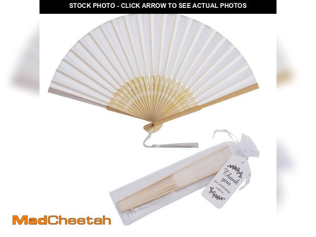 Lot 74-12442331 - SL crafts 50 Sets Imitated Silk Hand Fan with Tassel and Organza Bags and Thank You Tags Fabric Hand...