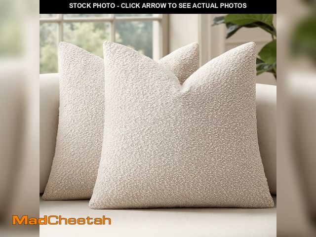 Lot 74-12879448 - MIULEE 22x22 Inch Decorative Euro Sham Throw Pillows for Bed Set of 2 Textured Boucle Neutral Throw ...