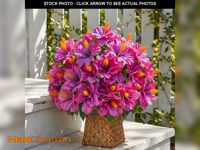 Lot 74-14059296 - FineCheer 12 Bundles Artificial Hibiscus Flowers for Outdoor Decoration Fake Tropical Flowers UV Res...