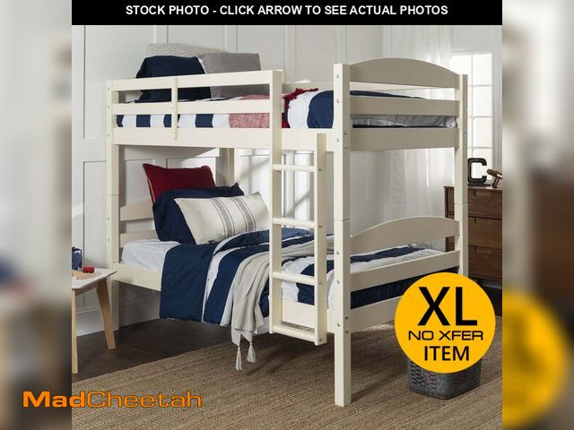 Lot 74-12548882 - Walker Edison Transitional Wood Twin-Over-Twin Bunk Bed Frame, White - UNUSED