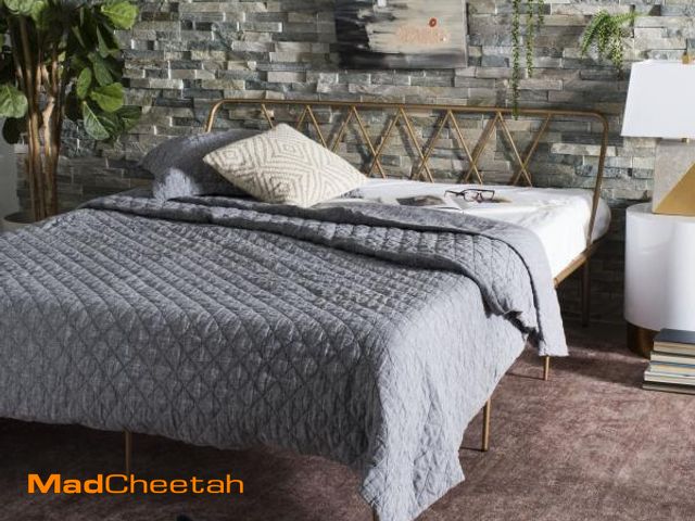 Lot 74-12132877 - Gatsby Upholstered Bed Frame, One Size, Yellow - USED