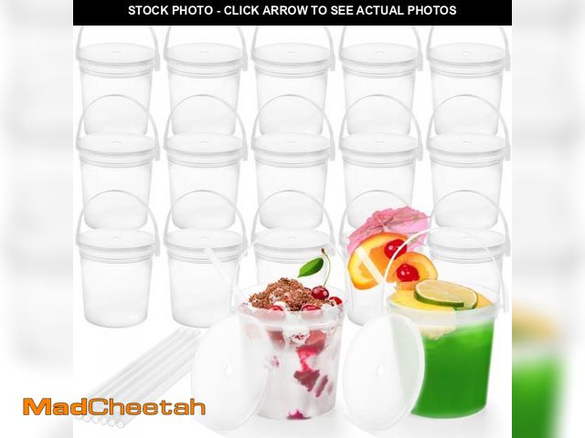 Lot 74-12315604 - Yopay 15 Pack Plastic Rum Buckets for Drinks, 32OZ Cocktail Buckets Reusable Smoothie Bucket with Li...